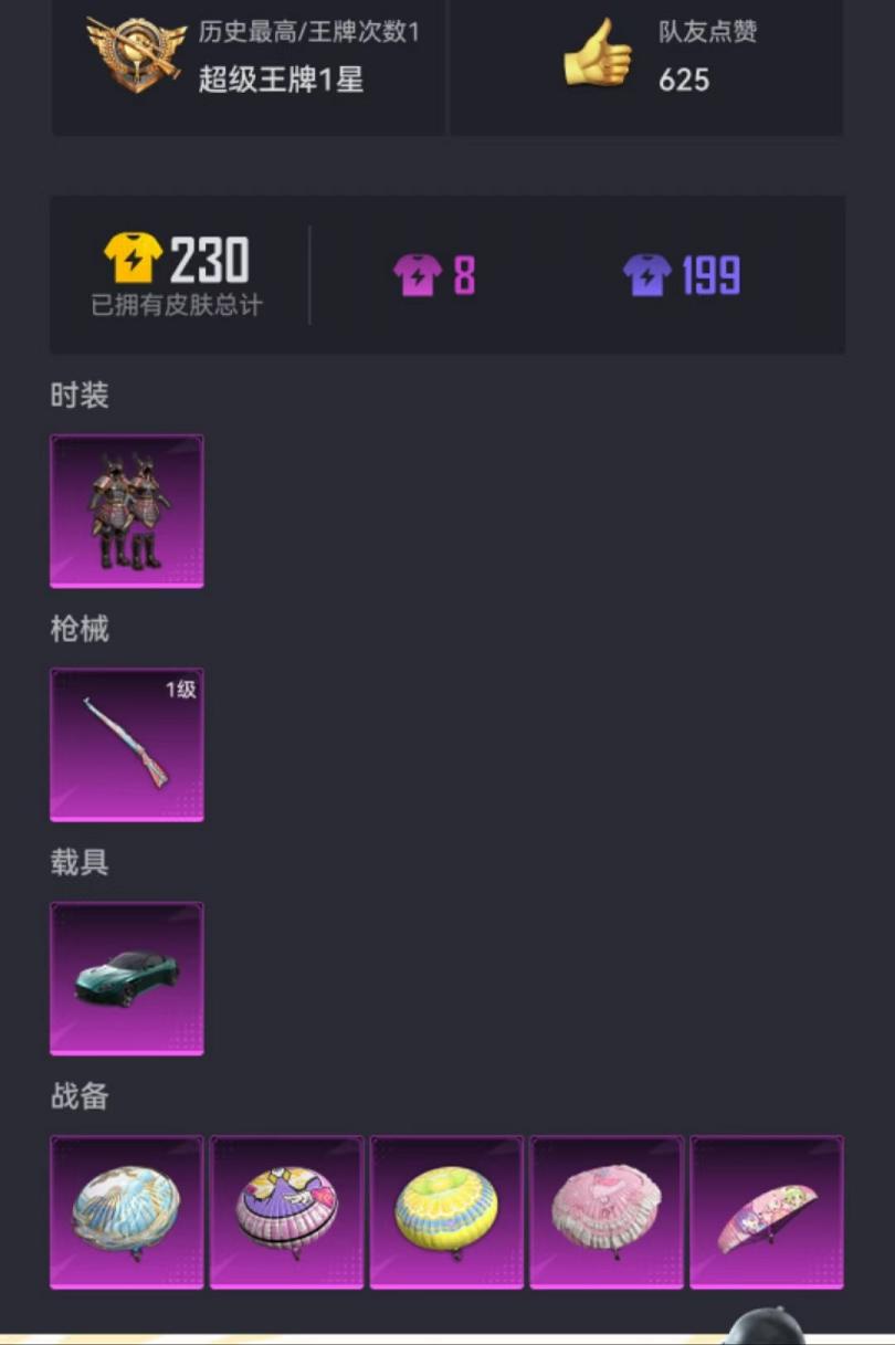 可二次【1载具1粉装1特效枪】 安卓Q区-21342热力值-1印记-65套装-65枪皮 【1载具】 阿斯顿马丁S绿色【1粉装】 铁甲悍将【1特效枪】 Kar98K-巳巳如意(1级)【33热门】 破蛋