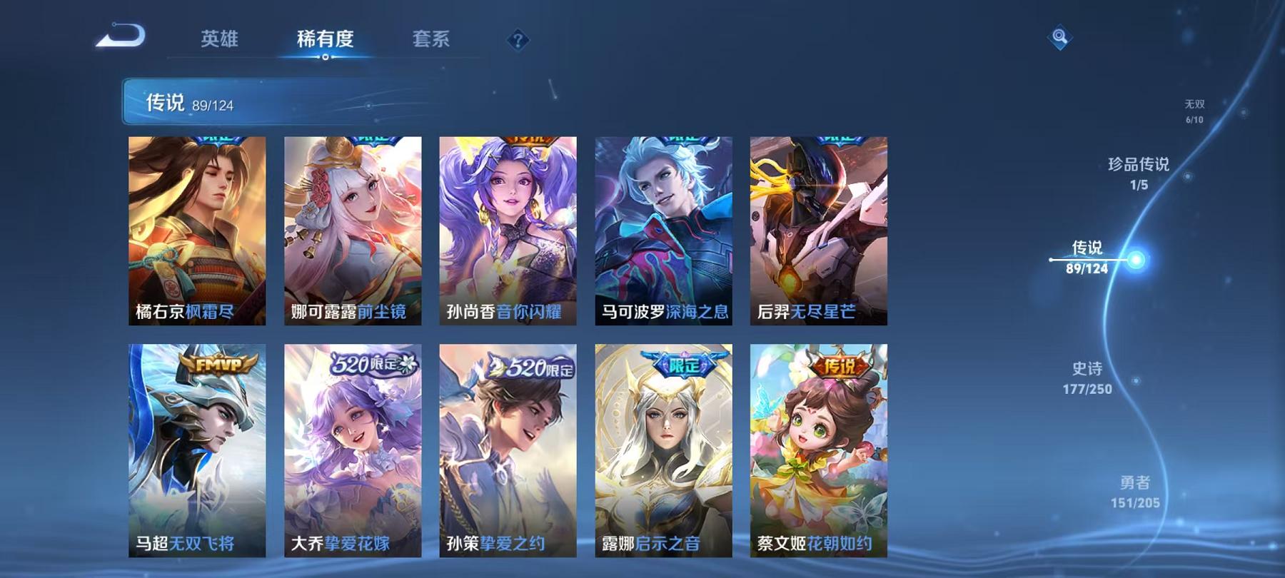 可二次【V10女号511皮肤89传说8水晶6无双5星元1珍品瑶全皮】安卓QQ-124英雄-511皮肤【8水晶】 武则天 拾光映像 幻阙歌 九霄神辉 鸣剑·曳影 天鹅之梦 大秦宣太后 倪克斯神谕【无双