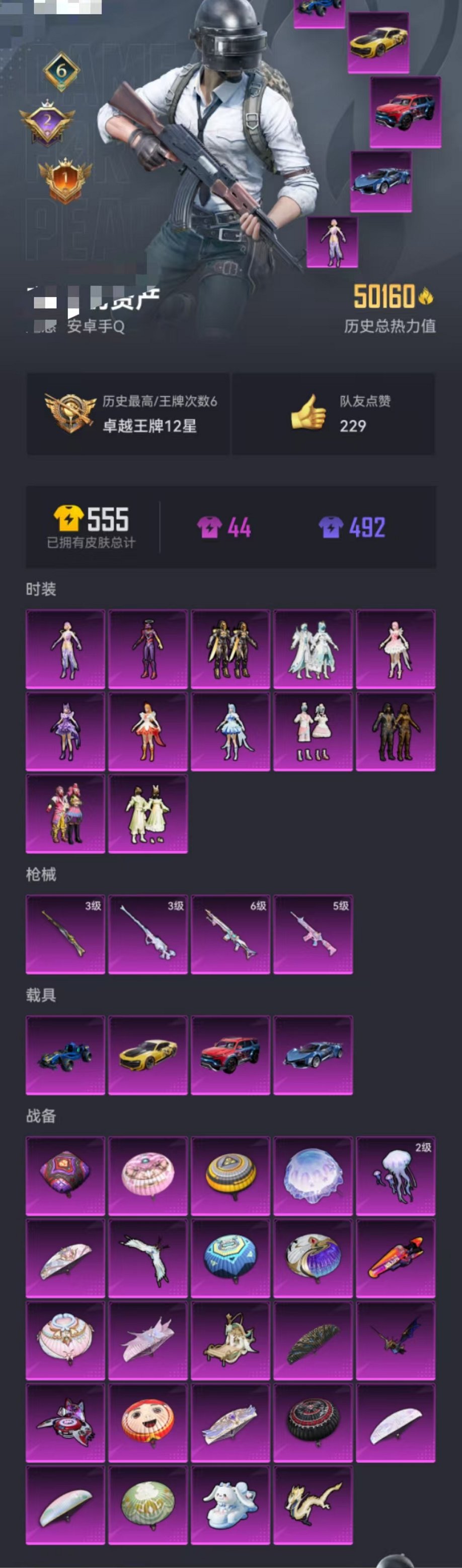 可二次【连体号三色螳螂12粉装4特效枪4载具送王者1典藏1传说1珍品】 安卓Q区-50160热力值-6印记-84套装-124枪皮 【4载具】 合金龙骨蓝色 永恒黄蜂 擎天重拳 幻影随行【2稀有】 M