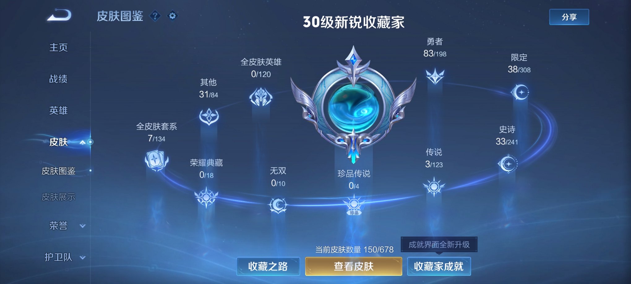 可二次【150皮肤3传说】安卓QQ-120英雄-150皮肤【传说皮肤】鸣野蒿 久胜战神 幻光神枪【史诗皮肤】谪仙醉月 江河有灵 天穹祈灯 天穹之誓 逐霄战戟 星界特工 破空之剑 百相守梦 驭风魔法 