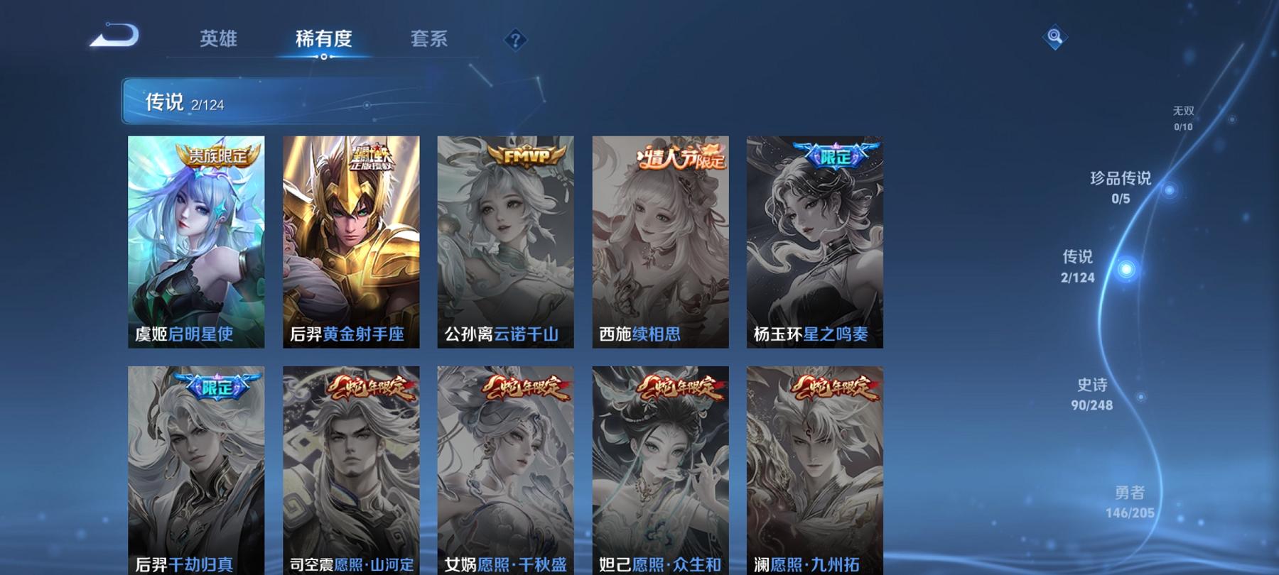 【283皮肤4水晶2传说】安卓V区-124英雄-283皮肤【4水晶】 武则天 赤影疾锋 倪克斯神谕 无限飓风号【传说皮肤】黄金射手座 启明星使【史诗皮肤】破空之剑 奇幻香踪 星界游侠 驭风魔法 电玩