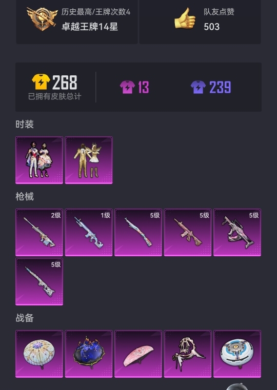 可二次【心之恋语6特效枪2粉装】 安卓Q区-20941热力值-4印记-39套装-73枪皮 【2粉装】 金属狂野 星穹咏叹调【6特效枪】 M416-心之恋语(5级) 12-雪月幻音(1级) AMR-智