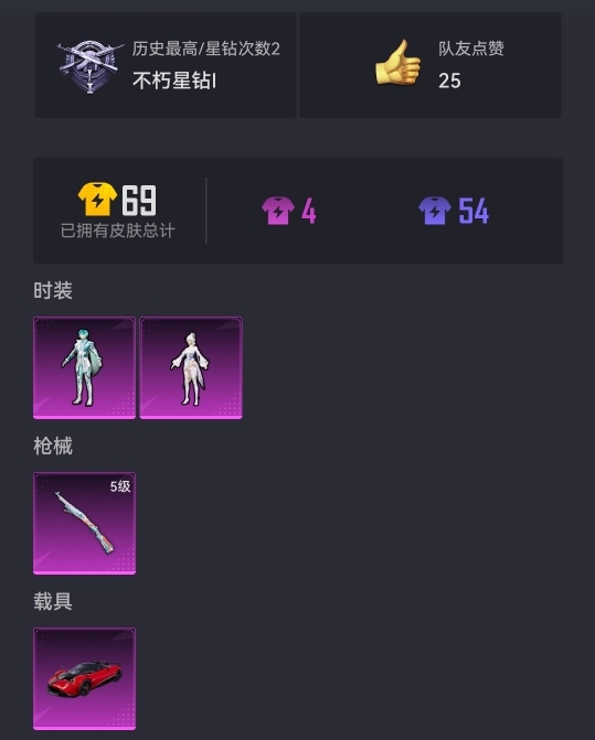 【1载具2粉装1特效枪】 安卓Q区-6052热力值--9套装-18枪皮 【1载具】 帕加尼imola(光影红)【2粉装】 角色-玄冥寒域 角色-女娲灵识【1特效枪】 Kar98K-巳巳如意(5级)【