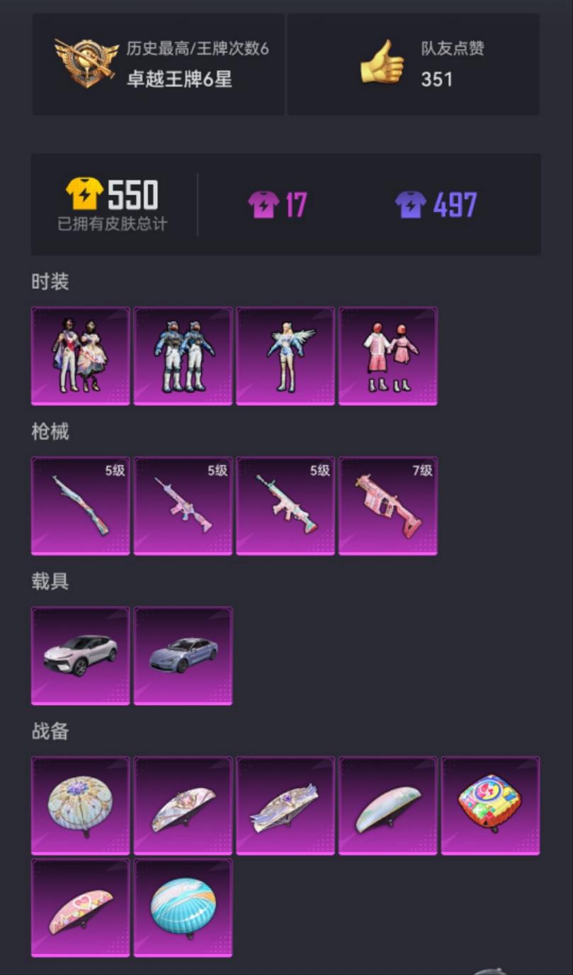 【2载具4粉装4特效枪】 安卓Q区-47991热力值-6印记-101套装-166枪皮 【2载具】 路特斯EL花绽灰 仰望U7先锋版(阿盖尔紫)【4粉装】 飒粉甜心 角色-超弦星 星穹咏叹调 未来领航