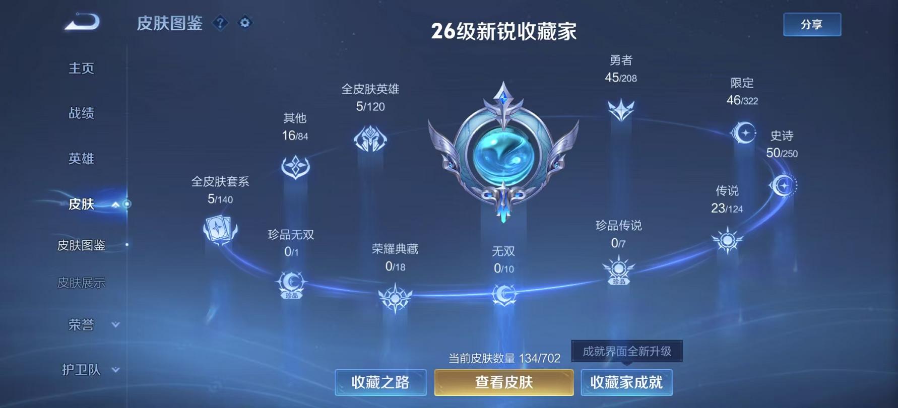 可二次【23传说1星元】安卓V区-122英雄-134皮肤【星元皮肤】幽冥之眼【传说皮肤】李逍遥 鹤归松栖 逐花归海 琥珀纪元 惊梅引 霜北刀 启示之音 云鹰飞将 山海·苍雷引 浮生妄 山海·炽霜斩 