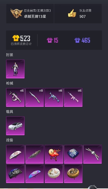 可二次【4特效枪1载具1粉装】 安卓Q区-40275热力值-3印记-139套装-133枪皮 【1载具】 特斯拉3白色【1粉装】 角色-星空武士【4特效枪】 Kar98K-巳巳如意(5级) M416-