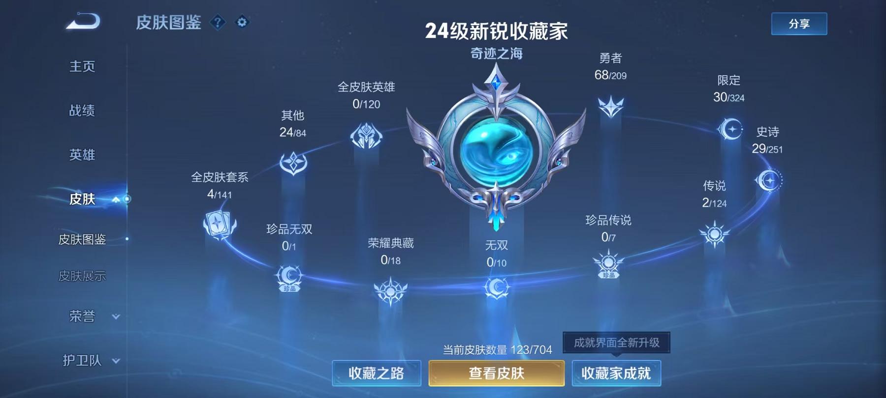 可二次【2传说练手小号】安卓QQ-116英雄-123皮肤【传说皮肤】鸣野蒿 幻光神枪【史诗皮肤】龙之律动 怒海争锋 江河有灵 天穹祈灯 天穹之誓 逐霄战戟 完美运算 女仆咖啡 魅力维加斯 鹰眼统帅 