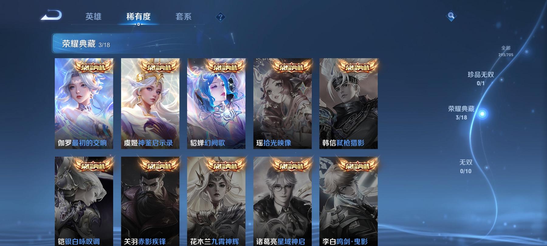 【28传说293皮肤3水晶3珍品满蛇年】安卓QQ-123英雄-293皮肤【3水晶】 最初的交响 幻阙歌 神鉴启示录【珍品传说】时之奇旅 器灵·落星盏 怪盗基德【传说皮肤】云诺千山 愿照·众生和 愿照