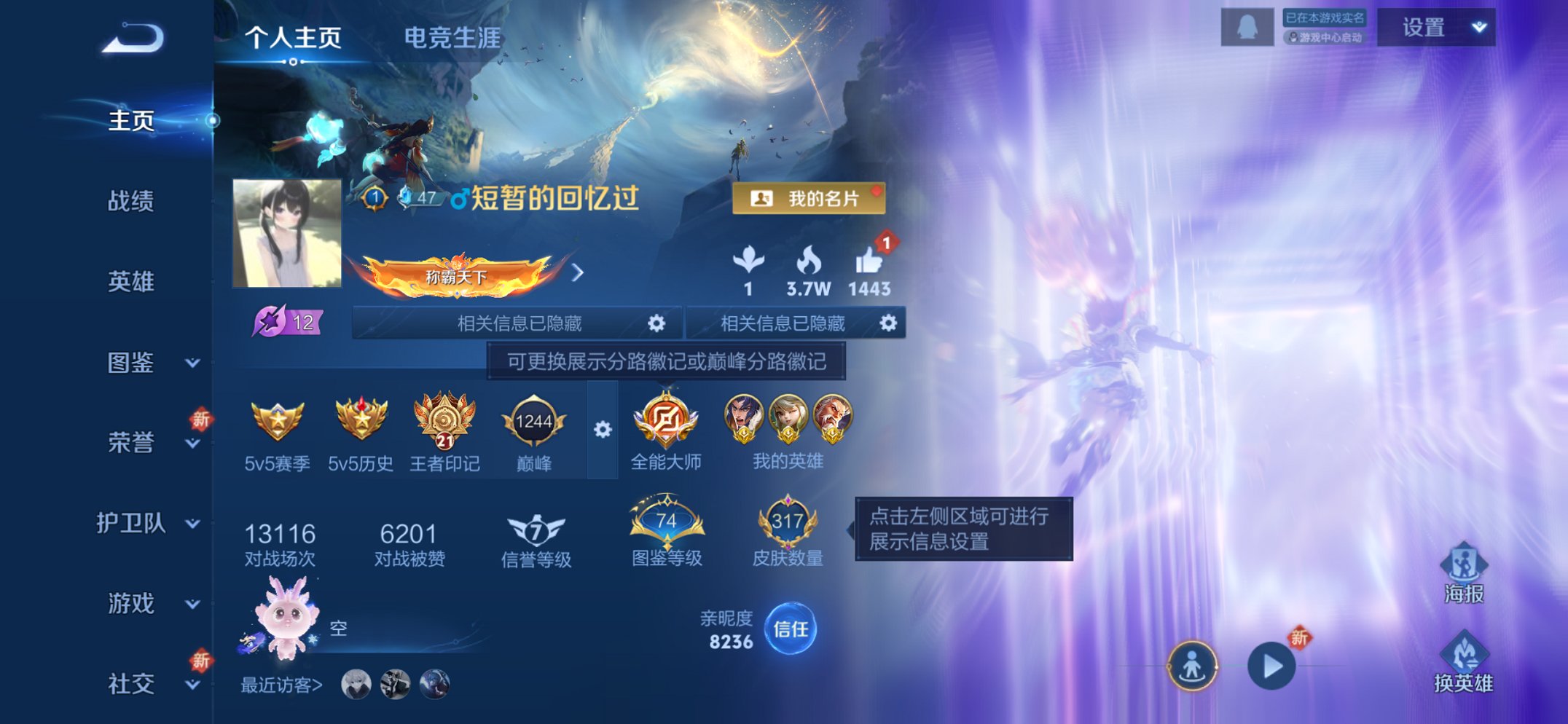 王者荣耀账号苹果QQ127英雄-317皮肤-可二次【6金标项羽桑启游走50段对抗路43段 25传说317皮肤1水晶2星元