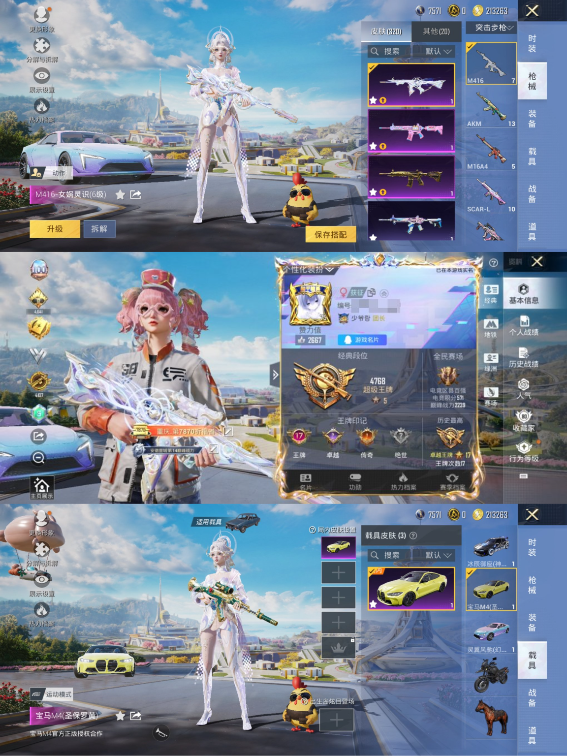 和平精英账号安卓QQ3载具-196套装-320枪皮-可二次实名【女号巡查衣16特效枪9粉装3载具1僚机 秒换绑不用等】 