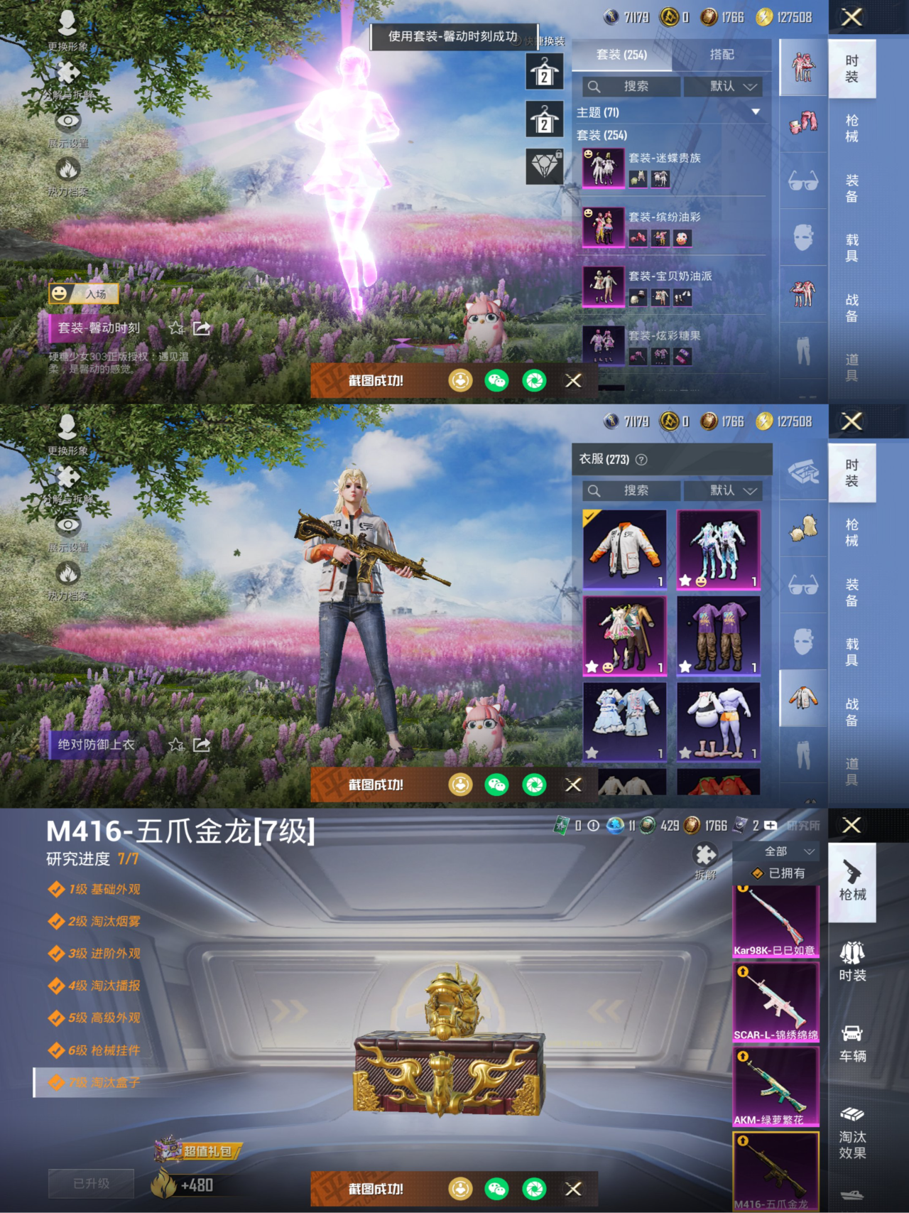 和平精英账号苹果微信1载具-254套装-326枪皮-可二次实名【女号巡查衣猪脸妹满级M4五爪金龙10粉装7特效枪1载具】