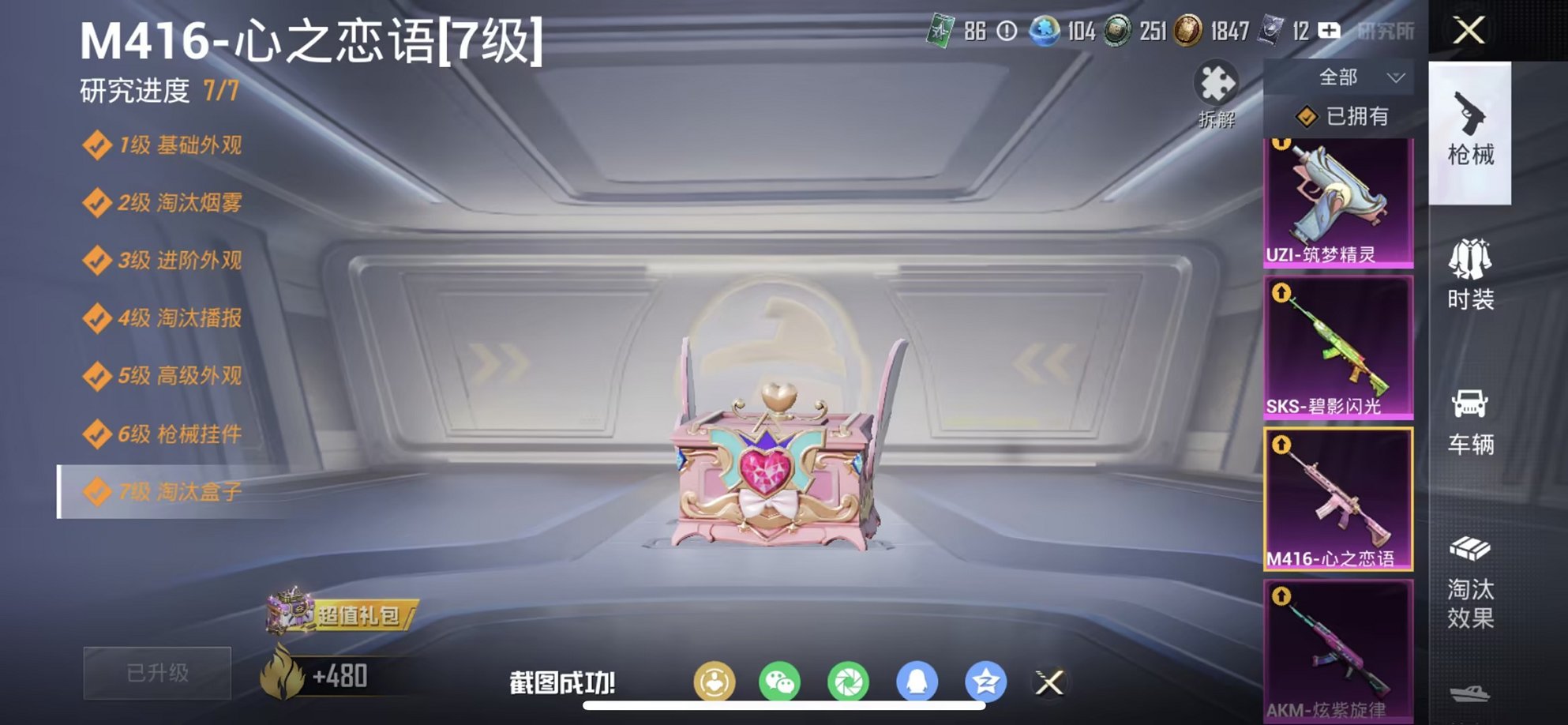 和平精英账号苹果QQ0载具-138套装-170枪皮-【战神框满级M4心之恋语猫包9特效枪2粉装 秒换绑不用等】 苹果Q区