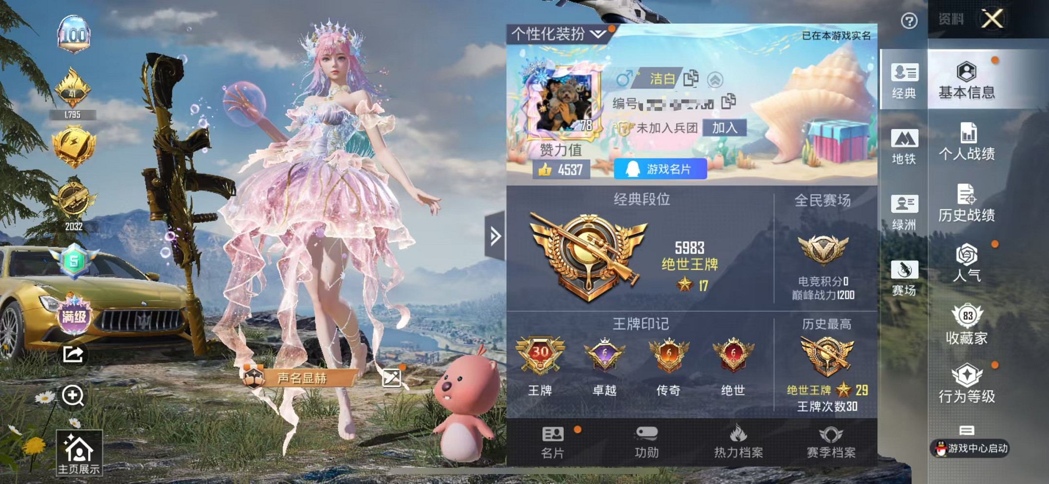 和平精英账号苹果QQ6载具-166套装-207枪皮-【满级梦海之灵 巡查衣雪国17粉装10特效枪6载具 可秒换绑】 苹果