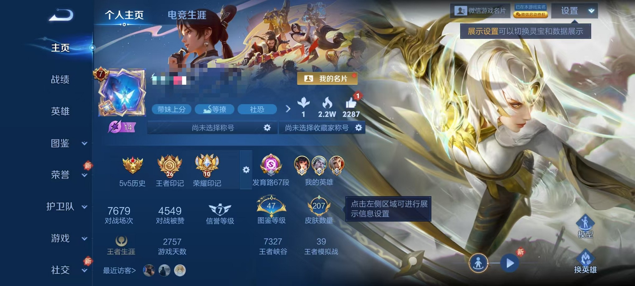 王者荣耀账号安卓VX126英雄-207皮肤-【发育路67段 3小国标10金标 207皮肤2典藏1无双1星元6传说】安卓W