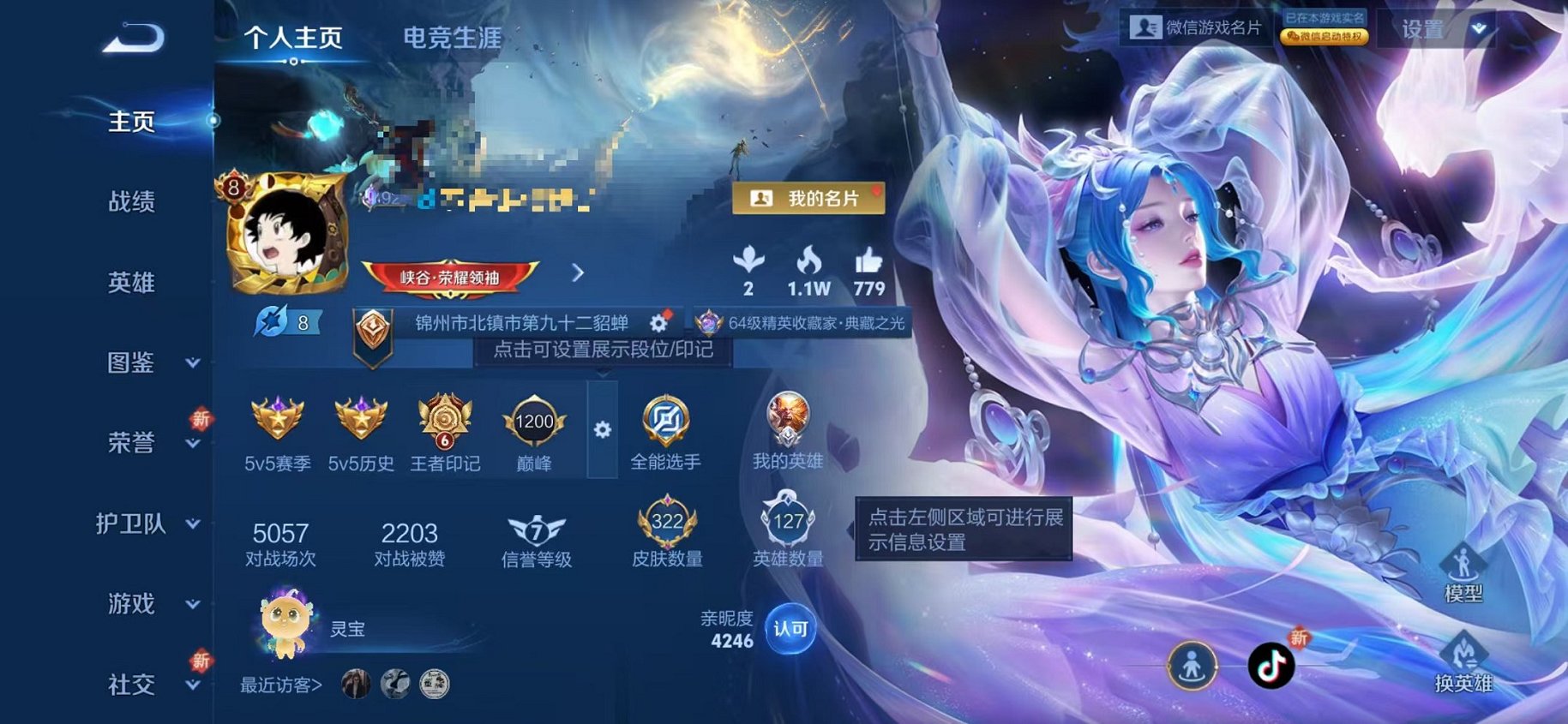 王者荣耀账号苹果VX127英雄-322皮肤-【322皮肤4典藏1星元9传说】苹果WX-127英雄【4水晶】幻阙歌 银白咏