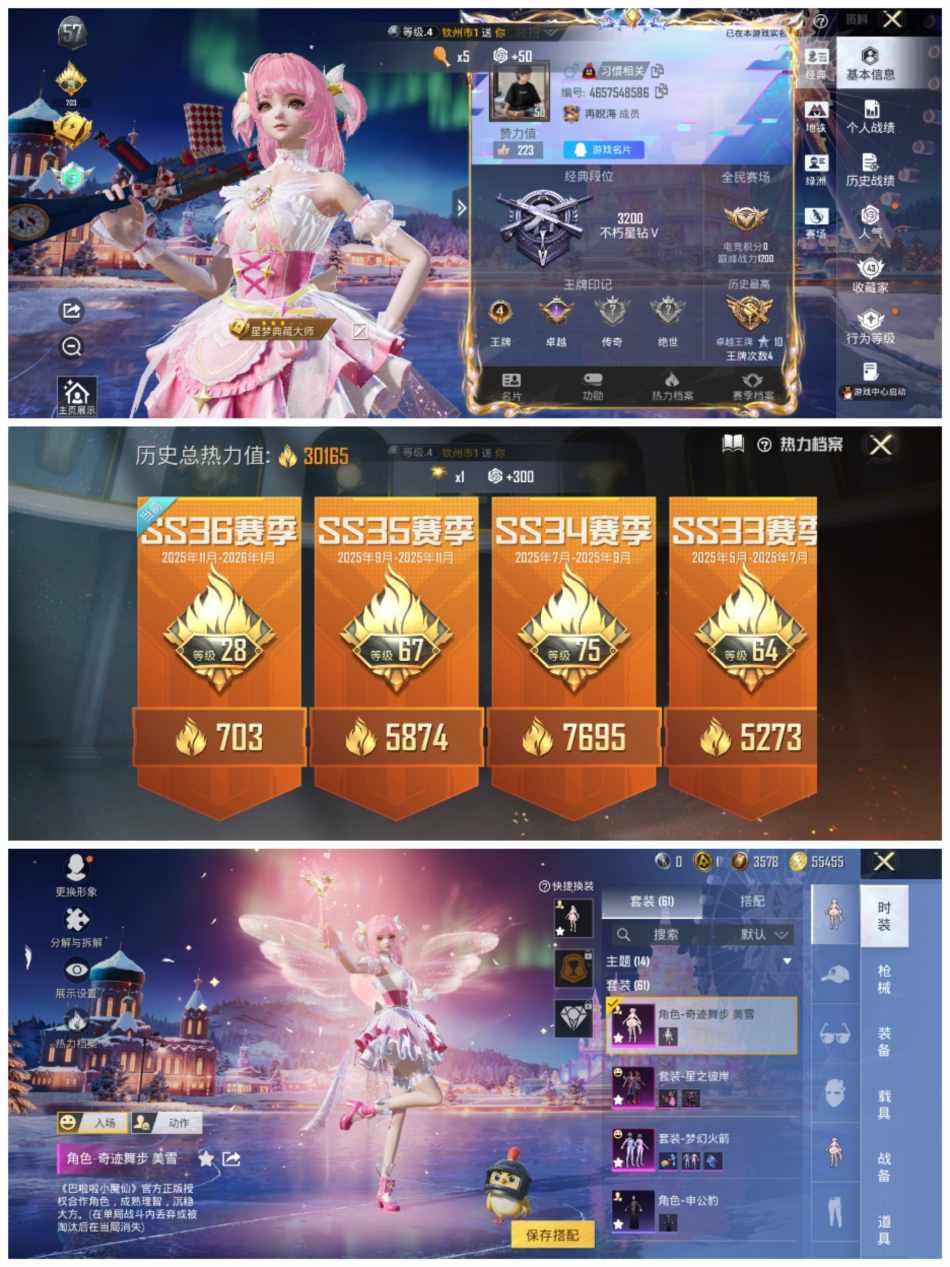 和平精英账号安卓QQ0载具-61套装-111枪皮-【3粉装4特效枪】 安卓Q区-30165热力值-4印记-61套装-11