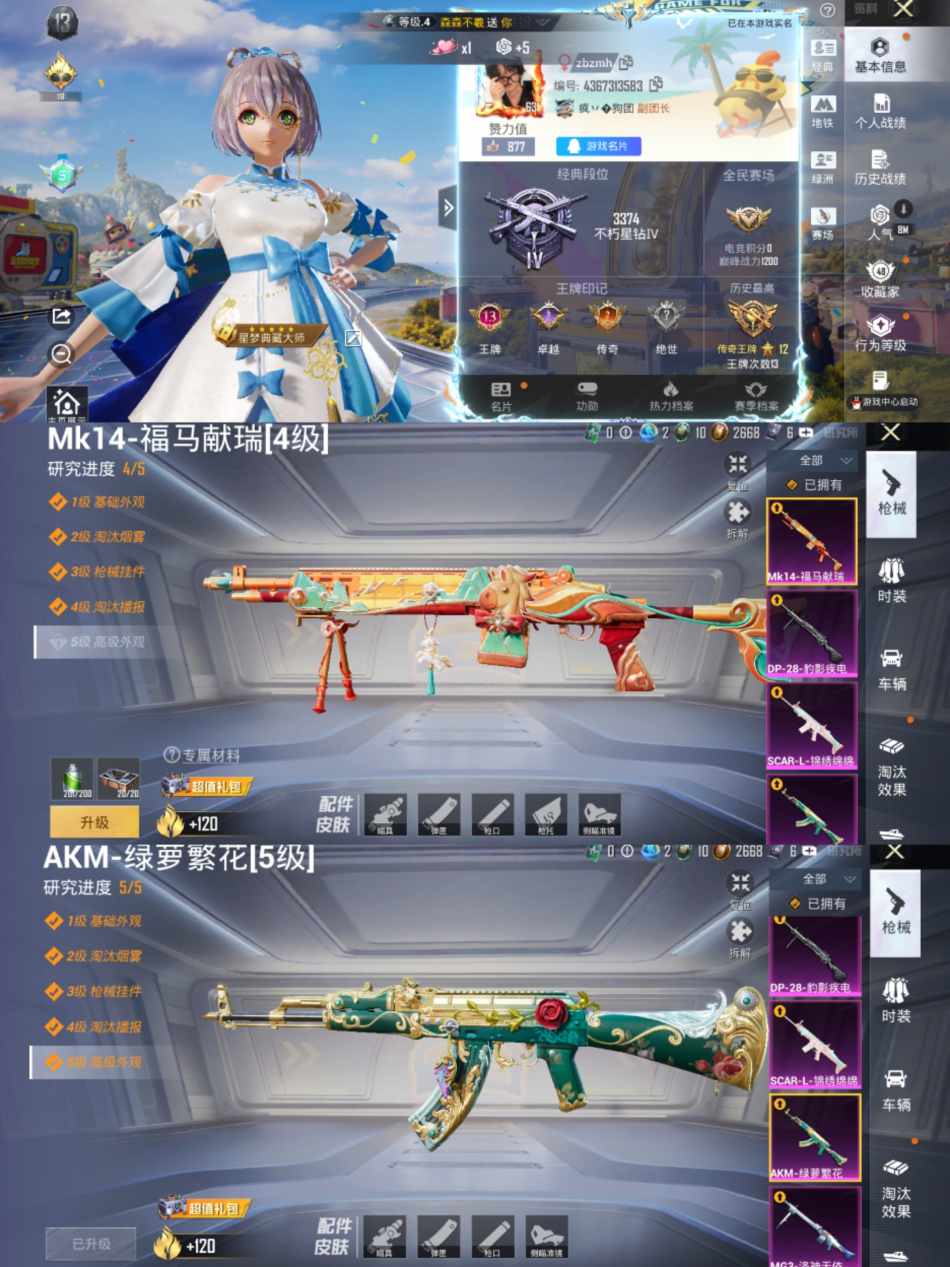 和平精英账号安卓QQ可二次实名【1粉装5特效枪 秒换绑不用等】 安卓Q区-43444热力值-107套装-161枪皮 【1粉装】 角色-洛天依【4特效枪】 SCAR-L-锦绣绵绵(5级) AKM-绿萝繁花(5级) MG3-